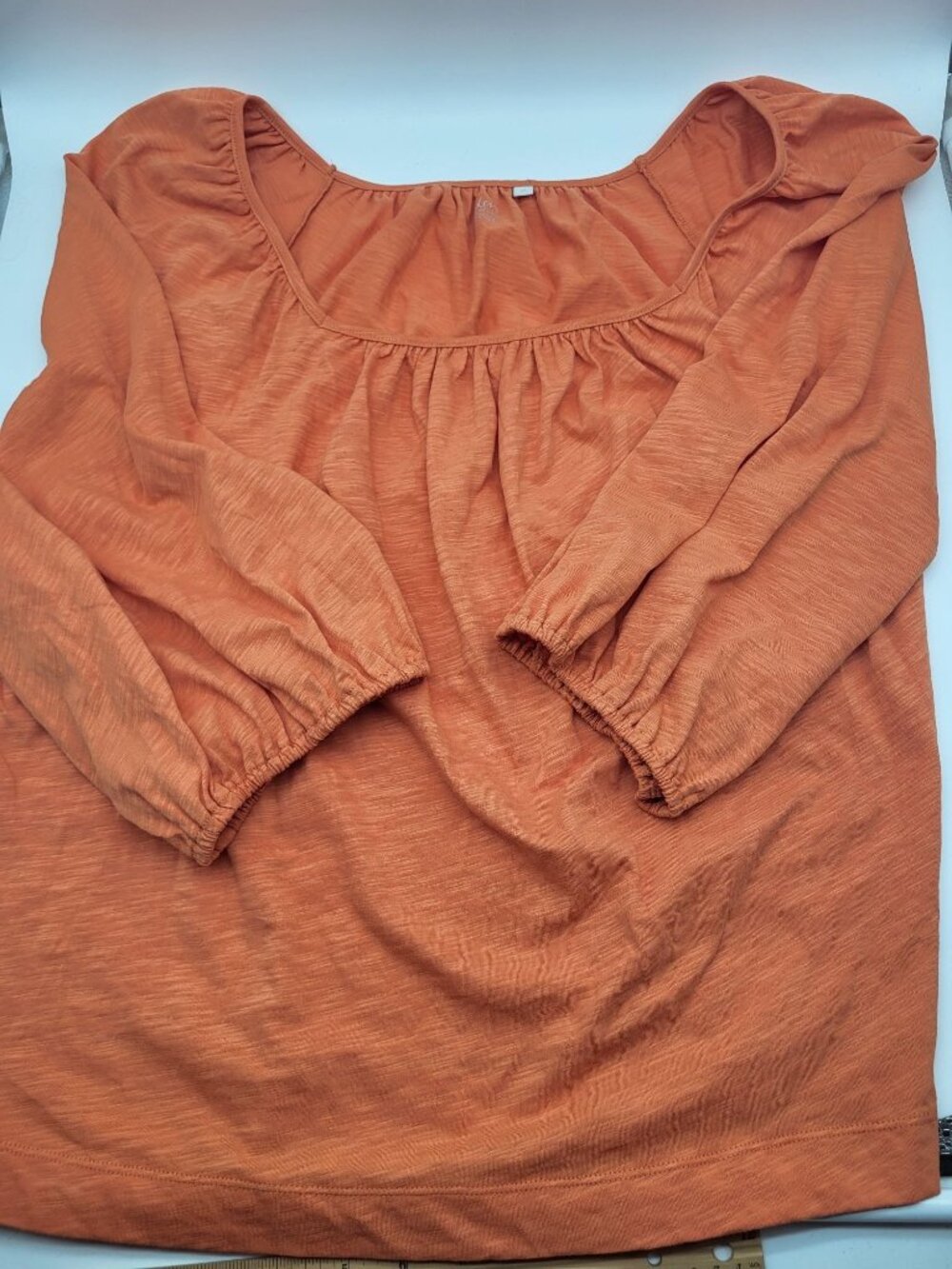 Boden Women's XL Cotton Slub Puff Sleeve Blouse Top Orange Peasant Boho Cottage - Picture 9 of 9